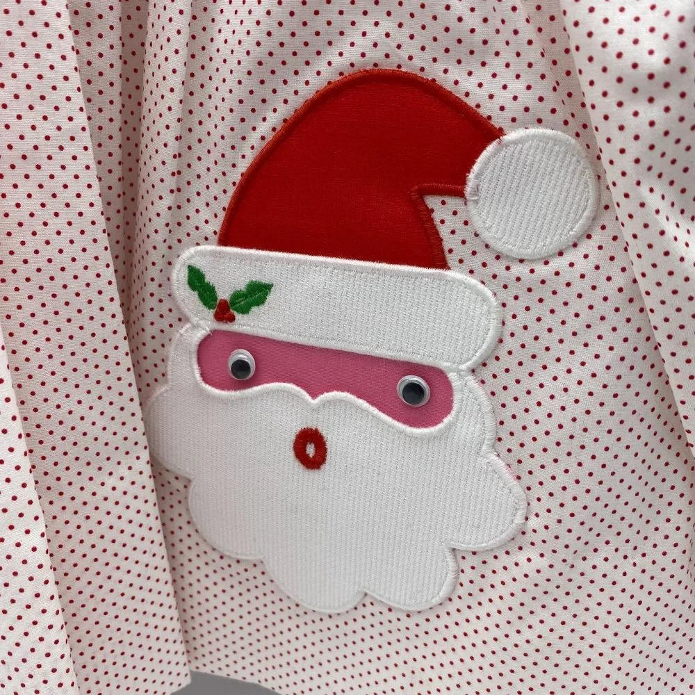 Vintage Girls Christmas swing top size 12M NOS Santa Claus patch Polka dot Her M